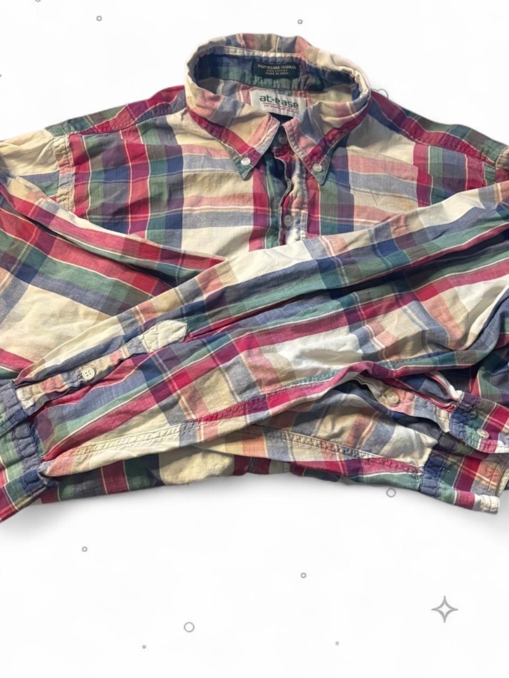 Vintage At-Ease Newport Beach Palm Island Madras Plaid Button Down Shirt